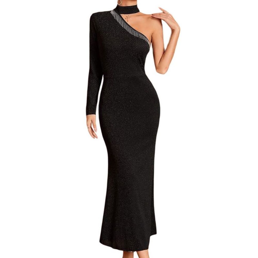 GOWINGO Women's  Long Sleeve One Shoulder Formal Evening Dress Bodycon Cocktail